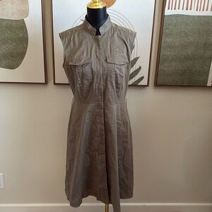 Ann Taylor Green A-Line Dress with Notched Collar